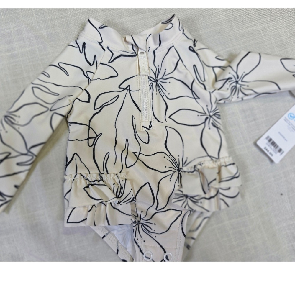 Carters Newborn Floral Rash Guard One Piece Swimsuit Cream Black 1V227110